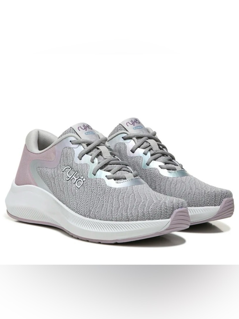 Ryka Women’s Flourish Grey Knit Athletic Sneakers with Pastel Accents SZ 10M